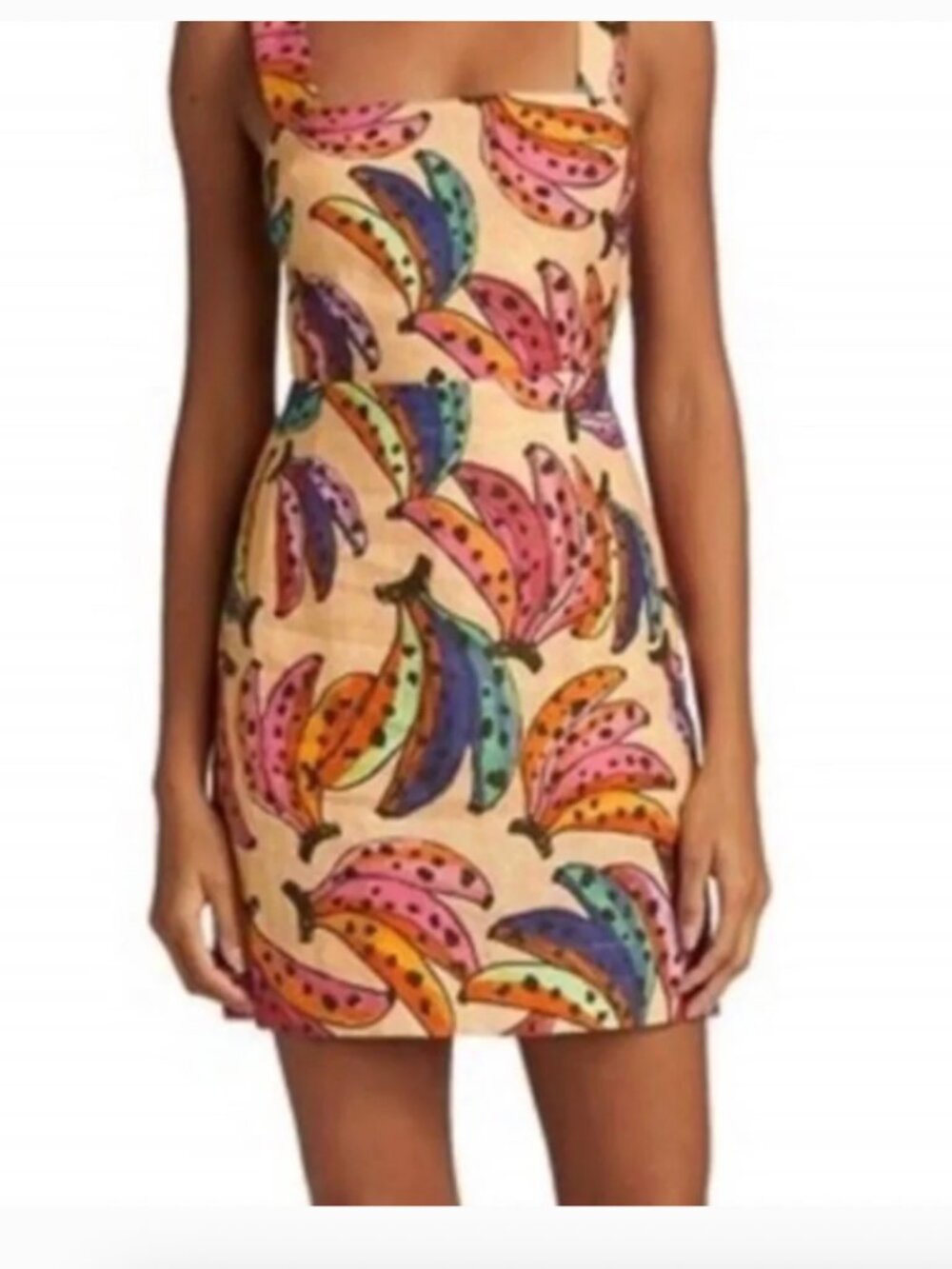 New! Farm Rio “Banana Brunch” Tropical Print Mini Dress With Back Buckle Detail